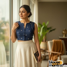  Navy Blue Mangal Giri | Front Small V Cut Sleeveless