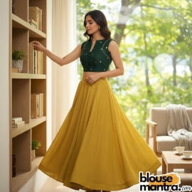 Green Mangal Giri | Front Small V Cut Sleeveless