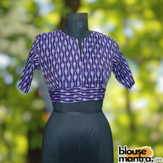 Purple Silk Ikkat | Front small V cut with Elit Cut | Back Boat Neck Glass Sleeve