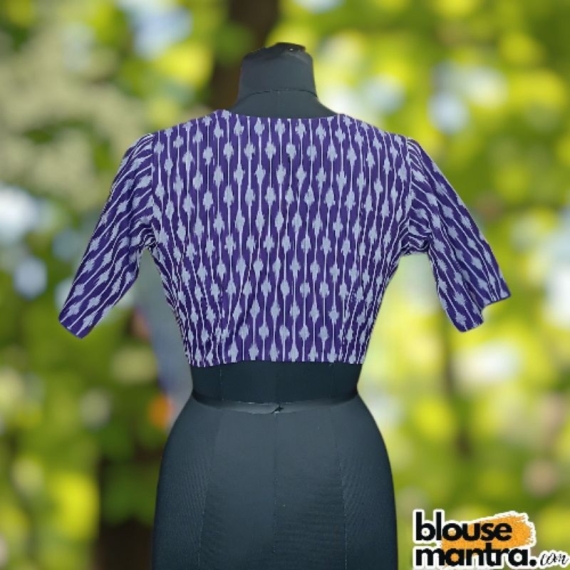 Purple Silk Ikkat | Front small V cut with Elit Cut | Back Boat Neck Glass Sleeve