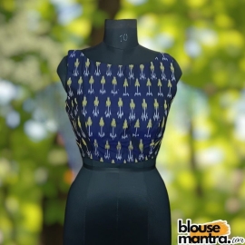 Navy Blue Ikkat | Front Boat Neck | Back Oval Cut with overlap pattern Sleeveless