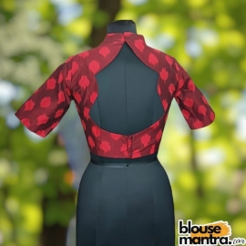 Maroon Silk Ikkat | Back wavy with Deep Cut | Front Sweetheart Neck Glass Sleeve