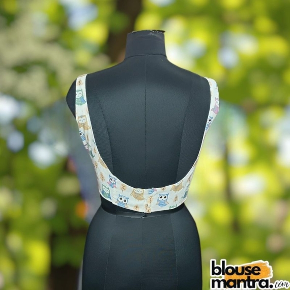 White Cotton Owl Print |Baby Pink & Sky | Front Boat Neck | Back Square Neck Sleeveless