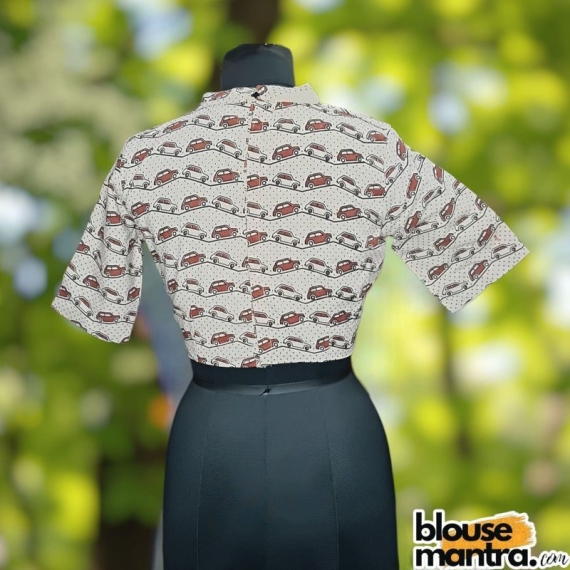 White Ajrakh | Car Print | HighNeck with Circle cut on Front Glass Sleeve