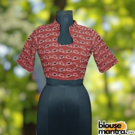 Rust Ajrakh | Car Print | HighNeck with Circle cut on Front Glass Sleeve