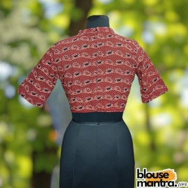 Rust Ajrakh | Car Print | HighNeck with Circle cut on Front Glass Sleeve