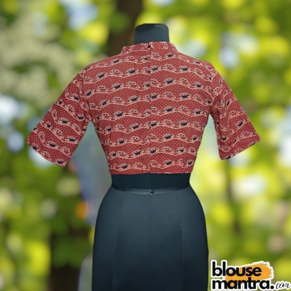 Rust Ajrakh | Car Print | HighNeck with Circle cut on Front Glass Sleeve