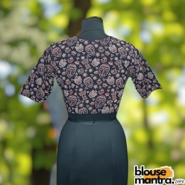 Black Ajrakh | Round Neck With Wooden Button Glass Sleeve