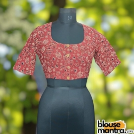  Rust Ajrakh | Round Neck With Wooden Button Glass Sleeve