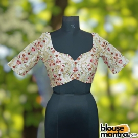 Off White Raw Silk |Ari Embroidery |Front Dome Neck | Back Deep cut with patti Glass Sleeve