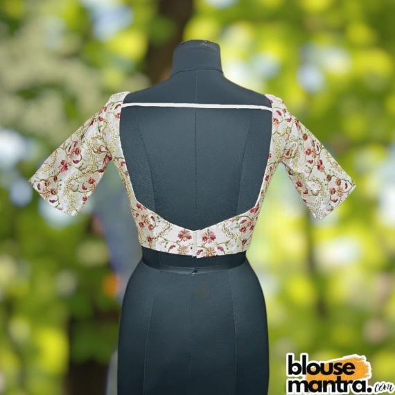 Off White Raw Silk |Ari Embroidery |Front Dome Neck | Back Deep cut with patti Glass Sleeve