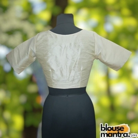  Cream Raw Silk | Front V Neck | Back Boat Neck Glass Sleeve