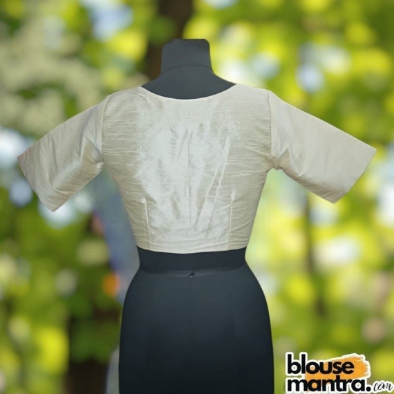  Cream Raw Silk | Front V Neck | Back Boat Neck Glass Sleeve