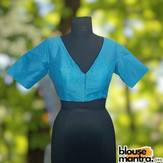  Sky Raw Silk | Front V Neck | Back Boat Neck Glass Sleeve