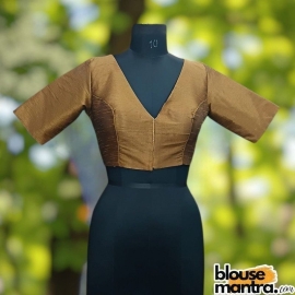 Lite Copper Gold Raw Silk | Front V Neck | Back Boat Neck Glass Sleeve