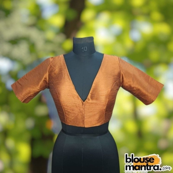  Copper Raw Silk | Front V Neck | Back Boat Neck Glass Sleeve