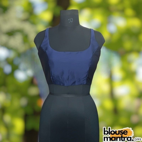 Navy Blue Samu Silk| Round Neck Sleeveless