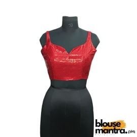  Red Sequince Blouse | Front Dome Neck | Back Square Neck Sleeveless