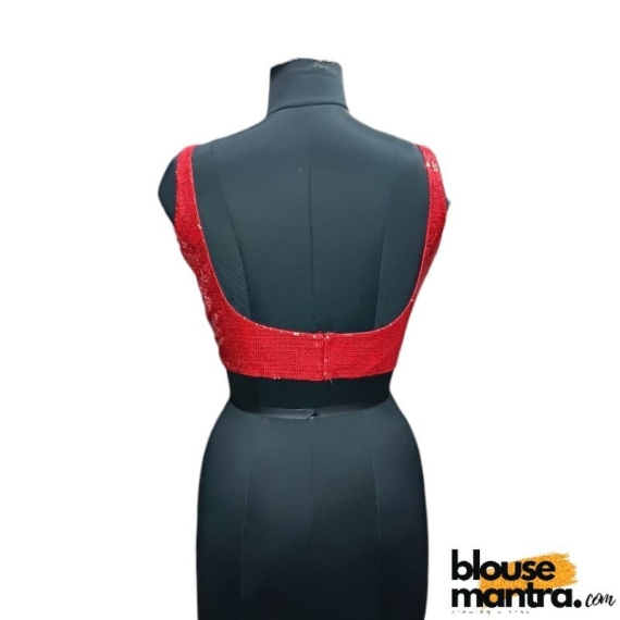  Red Sequince Blouse | Front Dome Neck | Back Square Neck Sleeveless
