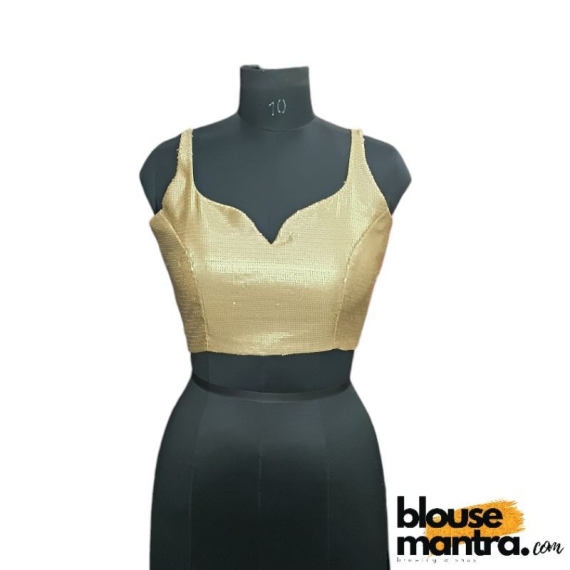  Gold Sequince Blouse | Front Dome Neck | Back Square Neck Sleeveless