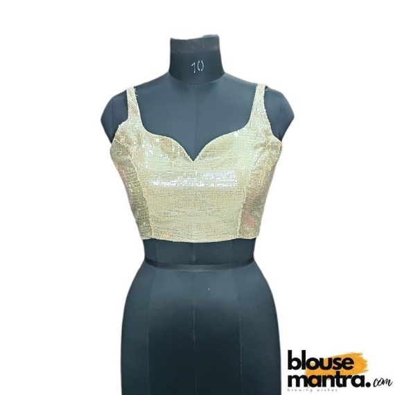 Lite Gold Sequince Blouse | Front Dome Neck | Back Square Neck Sleeveless