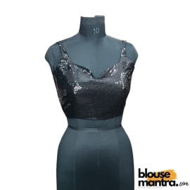 Black Sequince Blouse | Front Dome Neck | Back Square Neck Sleeveless