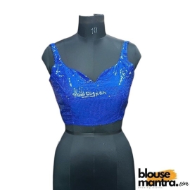 Royal Blue Sequince Blouse | Front Dome Neck | Back Square Neck Sleeveless