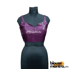 Purple Sequince Blouse | Front Dome Neck | Back Square Neck Sleeveless