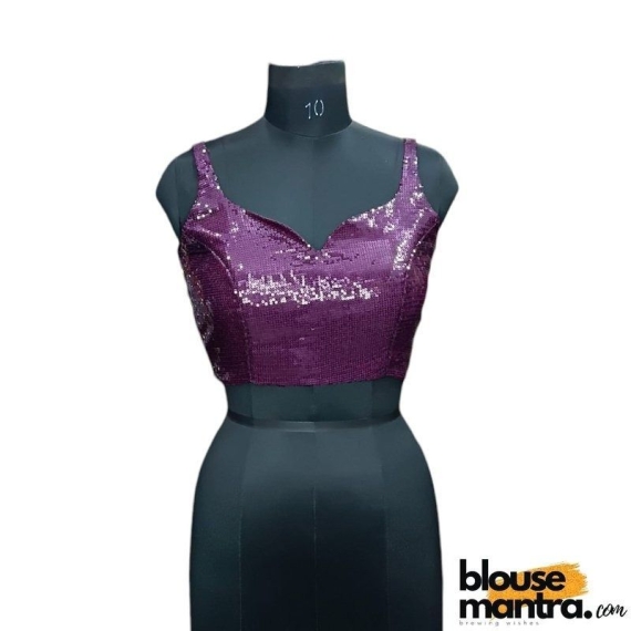 Purple Sequince Blouse | Front Dome Neck | Back Square Neck Sleeveless