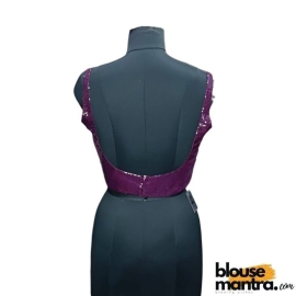 Purple Sequince Blouse | Front Dome Neck | Back Square Neck Sleeveless