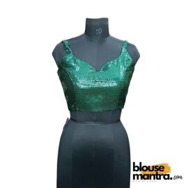 Green Sequince Blouse | Front Dome Neck | Back Square Neck Sleeveless