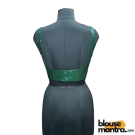 Green Sequince Blouse | Front Dome Neck | Back Square Neck Sleeveless