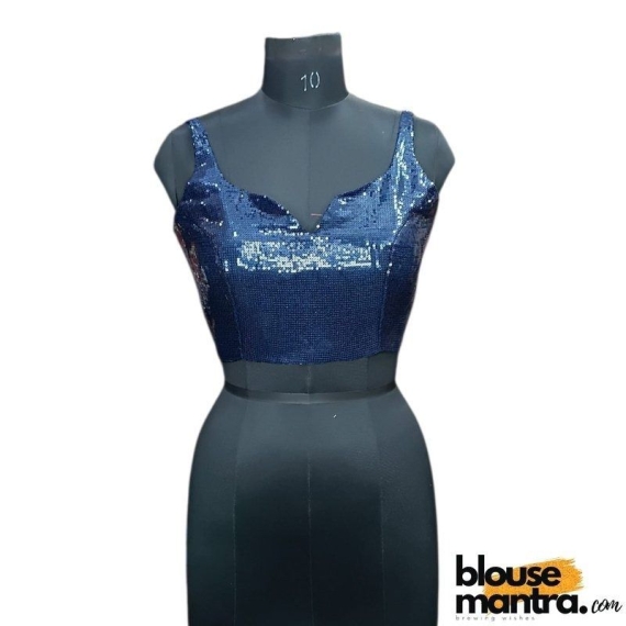 Navy Blue Sequince Blouse | Front Dome Neck | Back Square Neck Sleeveless