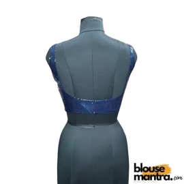 Navy Blue Sequince Blouse | Front Dome Neck | Back Square Neck Sleeveless