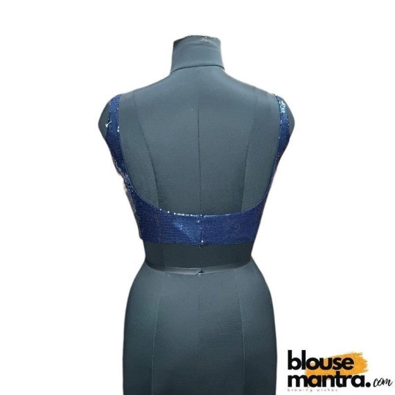 Navy Blue Sequince Blouse | Front Dome Neck | Back Square Neck Sleeveless