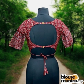  Deep Rust Modal Ajrakh | Front Sabyasachi Neckline | Back Round Cut With Latkan Glass Sleeve