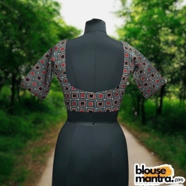  Blue ,Black , Red , Modal Ajrakh |Square Print | Front Square Neck | Back U Neck Glass Sleeve