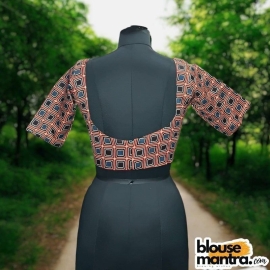 Red , Blue , Black Modal Ajrakh |Square Print | Front Square Neck | Back U Neck Glass Sleeve