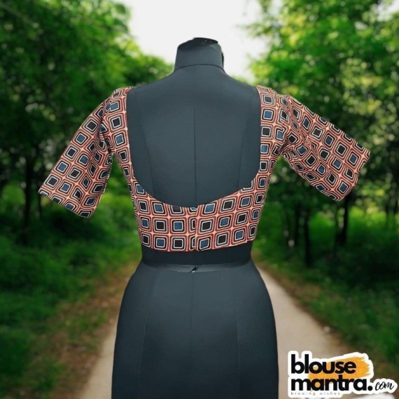 Red , Blue , Black Modal Ajrakh |Square Print | Front Square Neck | Back U Neck Glass Sleeve