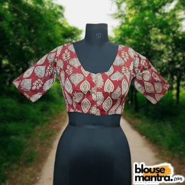  Deep Rust Modal Ajrakh | Leaf Print |Front Neck Rectangular Cut | Back Boat Neck Glass Sleeve