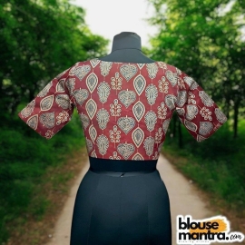  Deep Rust Modal Ajrakh | Leaf Print |Front Neck Rectangular Cut | Back Boat Neck Glass Sleeve