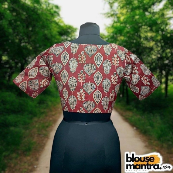  Deep Rust Modal Ajrakh | Leaf Print |Front Neck Rectangular Cut | Back Boat Neck Glass Sleeve