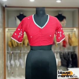 Red Jamdani | Front V neck | Back Boat Neck Glass Sleeve