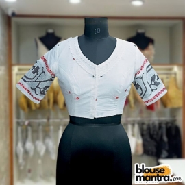 White Jamdani | Double Lace | V Neck Glass Sleeve