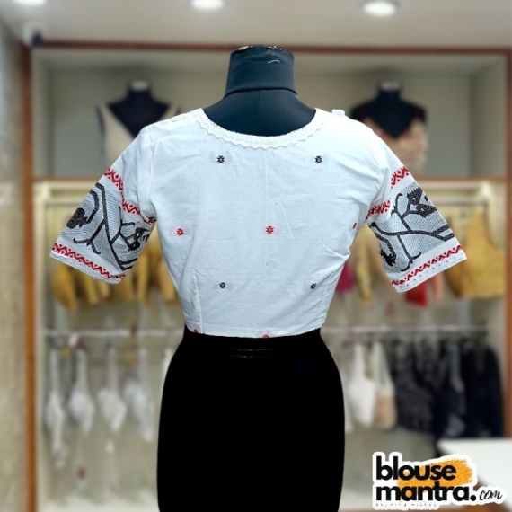 White Jamdani | Double Lace | V Neck Glass Sleeve