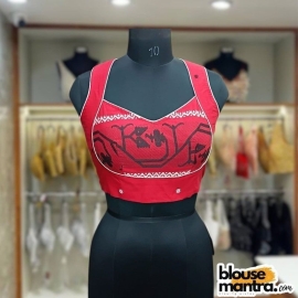 Red Jamdani | Choli Cut Sleeveless