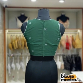  Bottle Green Jamdani | Choli Cut Sleeveless