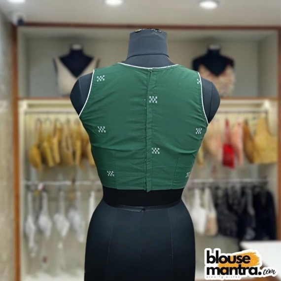  Bottle Green Jamdani | Choli Cut Sleeveless