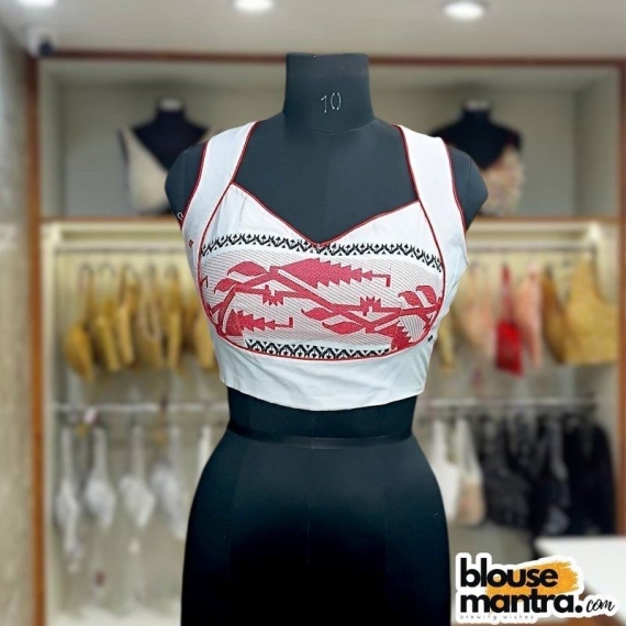 White Jamdani | Choli Cut Sleeveless