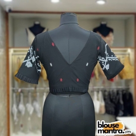 Black Jamdani | V Neck | Frills On Sleeve & Waist Glass Sleeve